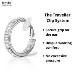 Traveller Clip-on Earrings - Hoops - Silver Coloured - Crystals - Platinum Plated - Ø 30mm - 157653
