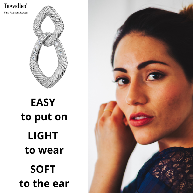 Traveller Clip-on Earrings - Drop Earring - Silver Coloured - Crystals - Links - Platinum Plated - 31x15 mm - 157641