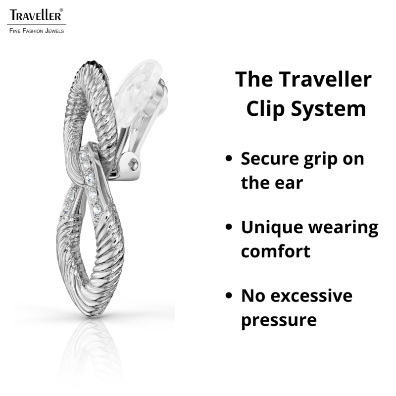 Traveller Clip-on Earrings - Drop Earring - Silver Coloured - Crystals - Links - Platinum Plated - 31x15 mm - 157641