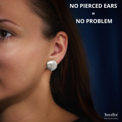 Traveller Clip-on Earrings - Silver Coloured - Matt and Glossy - Crystals - Platinum Plated - 20x19 mm - 157616