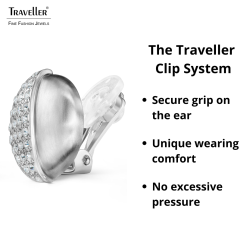 Traveller Clip-on Earrings - Silver Coloured - Matt and Glossy - Crystals - Platinum Plated - 20x19 mm - 157616