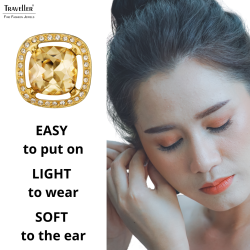 Traveller Clip-on Earrings - 22ct Gold Plated - Crystals - Light Brown Topaz - Square - Ø 15mm - 157622