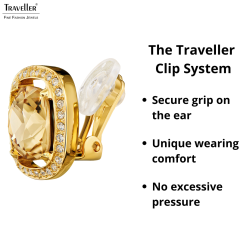 Traveller Clip-on Earrings - 22ct Gold Plated - Crystals - Light Brown Topaz - Square - Ø 15mm - 157622