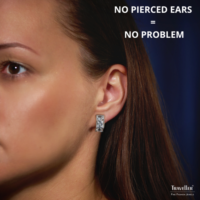 Traveller Clip-on Earrings - Silver Coloured - Crystals - Platinum Plated - 16 x 8 mm - 157625