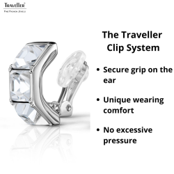Traveller Clip-on Earrings - Silver Coloured - Crystals - Platinum Plated - 16 x 8 mm - 157625