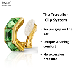 Traveller Clip-on Earrings - 22ct Gold Plated - Crystals - Green Peridot - 16x8 mm - 157626