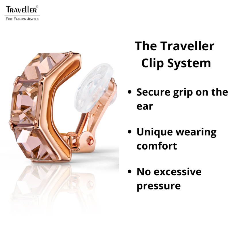 Traveller Clip-on Earrings - Rose Gold Plated - Crystals - Pink Vintage Rose - 16x8 mm - 157627