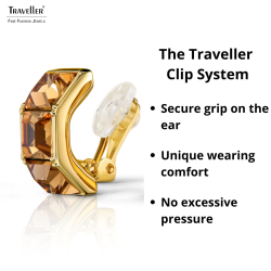 Traveller Clip-on Earrings - 22ct Gold Plated - Crystals - Brown Topaz - 16x8 mm - 157628