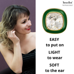 Traveller Clip-on Earrings - 22ct Gold Plated - Crystal - Green - 18x18 mm - 157633