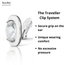 Traveller Clip-on Earrings - Silver Coloured - Crystal - White Enamel - Square - Platinum Plated - 18x18 mm - 157634