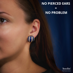 Traveller Clip-on Earrings - 22ct Gold Plated - Crystals - Blue Enamel - Spherical - Ø 20mm - 157636