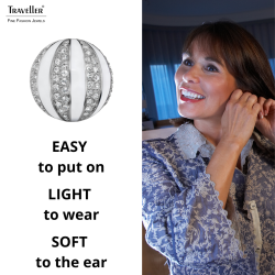 Traveller Clip-on Earrings - Silver Coloured - Crystals - White Enamel - Spherical - Platinum Plated - Ø 20mm - 157637