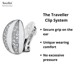 Traveller Clip-on Earrings - Silver Coloured - Crystals - White Enamel - Spherical - Platinum Plated - Ø 20mm - 157637