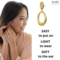 Traveller Clip-on Earrings - Drop Earring - 22ct Gold Plated - Crystals - Oval -  32x12 mm - 157642