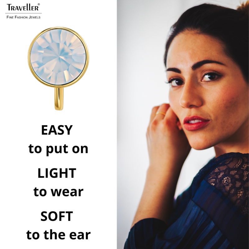 Traveller Clip-on Earrings - 22ct Gold Plated - Crystal - White Opal - Circular - Ø 9mm - 157662