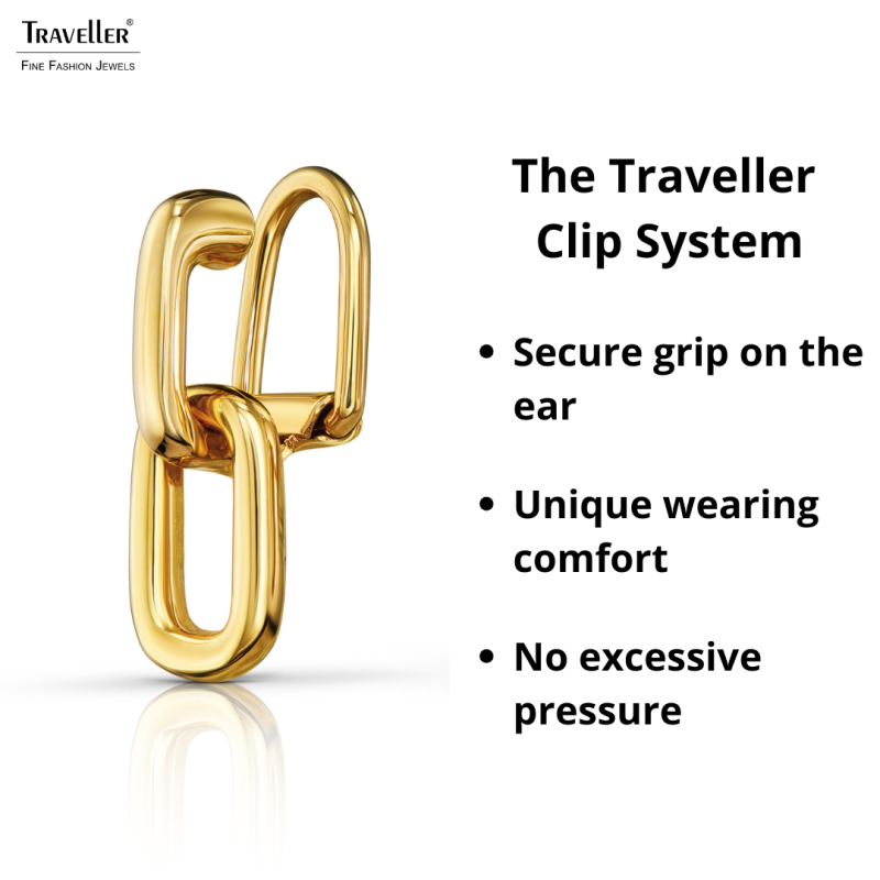 Traveller Clip-on Earrings - Drop Earring - 22ct Gold Plated - Links - 23 x 7 mm - 157663