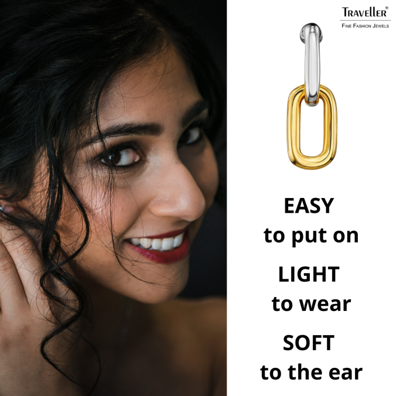 Traveller Clip-on Earrings - Drop Earring - Bicolor - 22ct Gold and Platinum Plated - Links - 23 x 7 mm - 157665