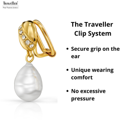 Traveller Clip-on Earrings - Gold Plated - Baroque Pearl - White - Crystals - 23x8 mm - 114254