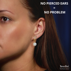 Traveller Clip-on Earrings - Gold Plated - Pearls - 10mm - White - Crystals - 27x10mm - 114256