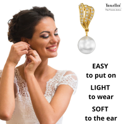 Traveller Clip-on Earrings - Gold Plated - Pearls - 10mm - White - Crystals - 27x10mm - 114256