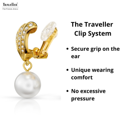 Traveller Clip-on Earrings - Gold Plated - Pearls - 10mm - White - Crystals - 27x10mm - 114256