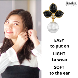 Traveller Clip-on Earrings - Drop Earring - Gold Plated - Pearls - 10mm - White - Crystals - Black Enamel -26x18 mm - 114260