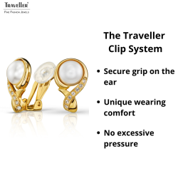 Traveller Clip-on Earrings - Gold Plated - Pearls - 10mm - White - Crystals - 21x13mm