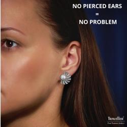 Traveller Clip-on Earrings - Platinum Plated - Pearls - 8mm - White - Crystals - Half Sun - 20x15mm - 114268