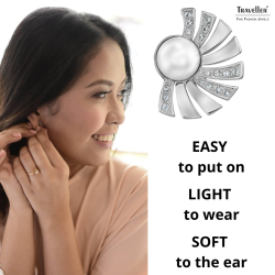 Traveller Clip-on Earrings - Platinum Plated - Pearls - 8mm - White - Crystals - Half Sun - 20x15mm - 114268