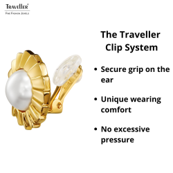 Traveller Clip-on Earrings - Gold Plated - Pearls - 10 mm - White - Flower - 19 mm - 114269 