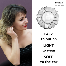 Traveller Clip-on Earrings - Silver Coloured - Pearls - 10 mm - Whiite - Platinum Plated - Flower - 19 mm - 114270