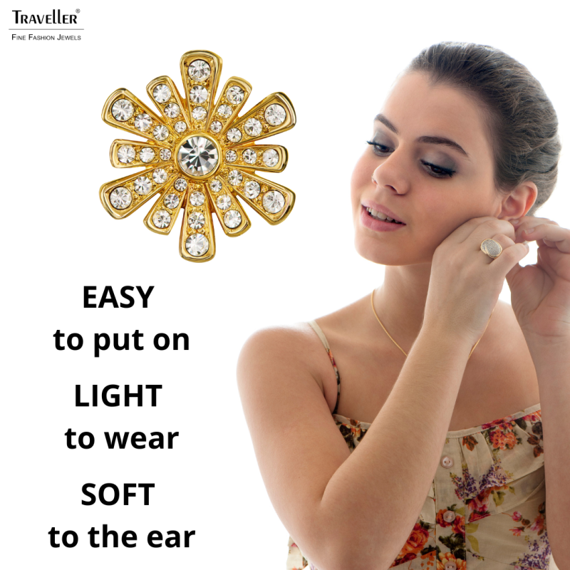 Traveller Clip-on Earrings - Gold Plated - Crystal - Flower-shaped - Ø 15mm - 157601