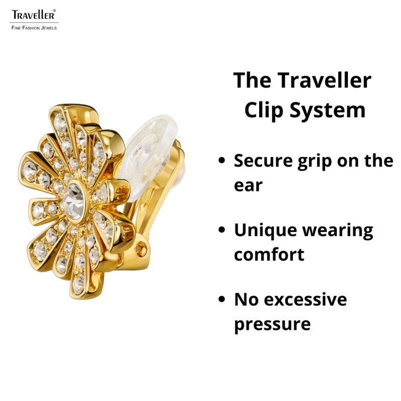 Traveller Clip-on Earrings - Gold Plated - Crystal - Flower-shaped - Ø 15mm - 157601