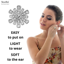 Traveller Clip-on Earrings - Silver Coloured - Crystal - Platinum Plated - Flower-shaped - Ø 15mm - 157602