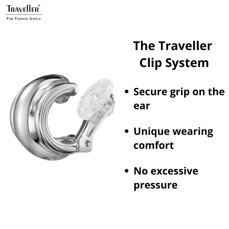 Traveller Clip-on Earrings - Silver Coloured - 15 x 10 mm - Platinum Plated - 157609
