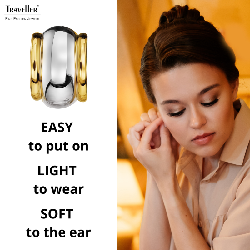 Traveller Clip-on Earrings - Bicolour  Gold & Silver Coloured - 15x10mm - Gold & Platinum Plated - 157610
