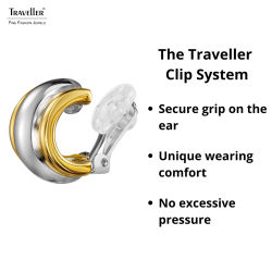 Traveller Clip-on Earrings - Bicolour  Gold & Silver Coloured - 15x10mm - Gold & Platinum Plated - 157610
