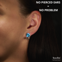 Traveller clip-on Earrings - Silver Coloured - Crystals - Blue Aquamarine - Platinum Plated - 10mm - 157511
