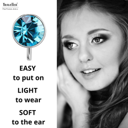 Traveller clip-on Earrings - Silver Coloured - Crystals - Blue Aquamarine - Platinum Plated - 10mm - 157511
