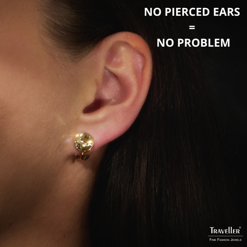 Traveller Clip-on Earrings - Gold Plated - Crystals - Brown / Golden Shadow - 10 mm - 157513