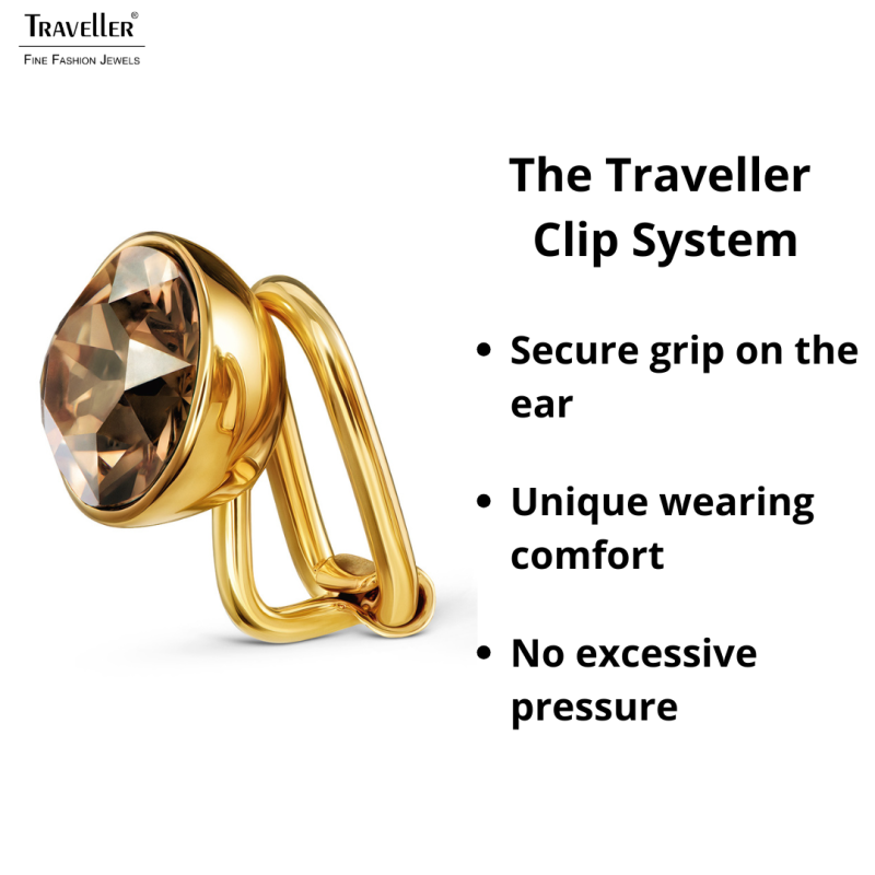 Traveller Clip-on Earrings - Gold Plated - Crystals - Brown / Golden Shadow - 10 mm - 157513