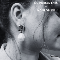 Traveller Drop Clip Earrings - Silver Coloured - Baroque Pearl - 17x20mm - White - Platinum Plated - 40x15mm - 110649
