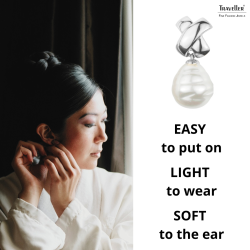 Traveller Drop Clip Earrings - Silver Coloured - Baroque Pearl - 17x20mm - White - Platinum Plated - 40x15mm - 110649
