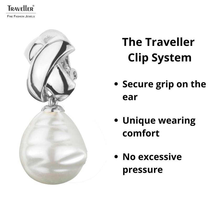 Traveller Drop Clip Earrings - Silver Coloured - Baroque Pearl - 17x20mm - White - Platinum Plated - 40x15mm - 110649
