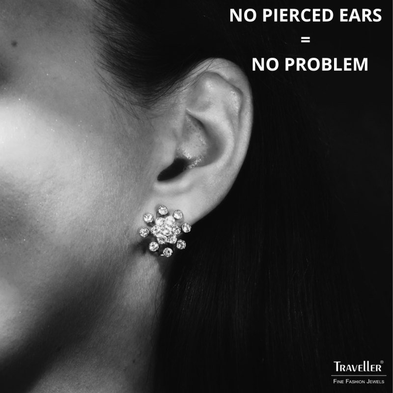 Traveller Clip-on Earrings - Silver Coloured - Crystals - Flower - Platinum Plated - 17mm - 157546