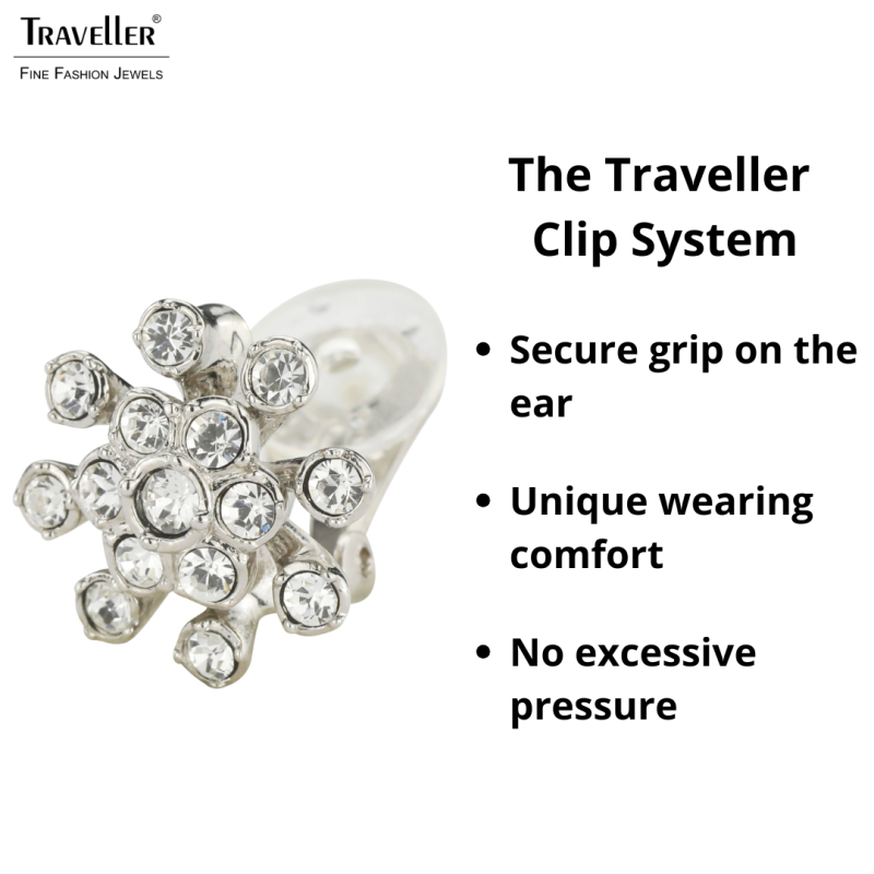 Traveller Clip-on Earrings - Silver Coloured - Crystals - Flower - Platinum Plated - 17mm - 157546