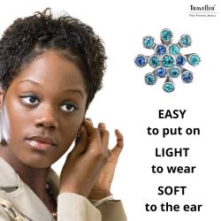 Traveller Clip-on Earrings - Silver Coloured - Crystals - Blue - Flower - Platinum Plated - 17mm - 157547
