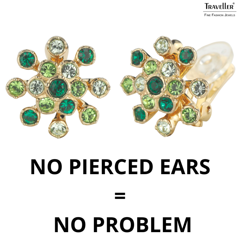Traveller Clip-on Earrings - Gold Plated - Crystals - Green - 17 mm - 157548