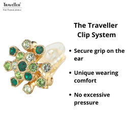 Traveller Clip-on Earrings - Gold Plated - Crystals - Green - 17 mm - 157548