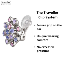 Traveller Clip-on Earrings - Silver Coloured - Crystals  - Violet / Purple - Flower - Platinum Plated - 17 mm - 157549